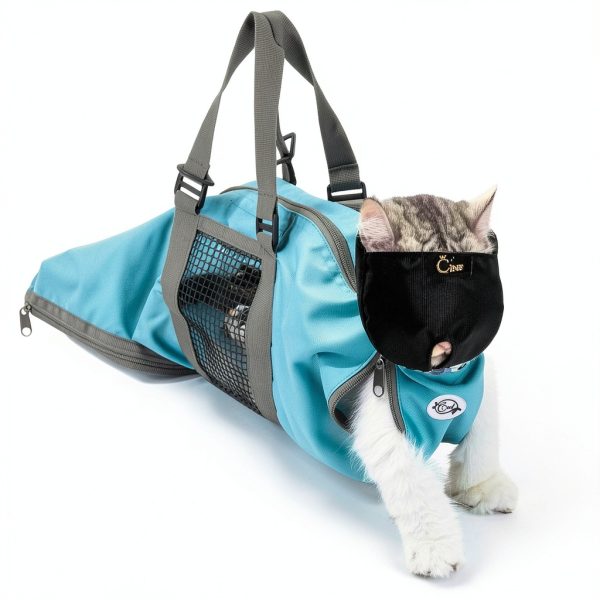 Cinf Cat Nail Clipping Grooming Restraint Bag with Free Muzzle Blue-0